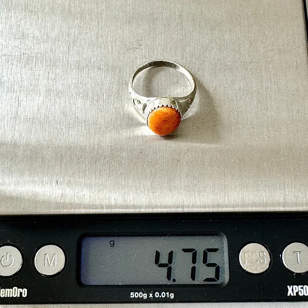 Orange Spiny Oyster Navajo Band Sz 8 Ring 15mm Signed ML Handmade‎ Native
